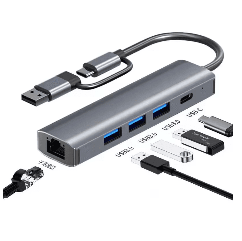 5-in-2 USB 3.0 Hub with Gigabit Ethernet (RJ45) Adapter