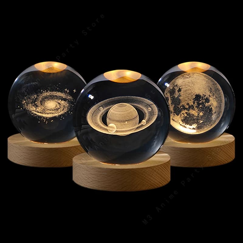 Unique 3D Crystal Ball Night Light Led Lamp Bedside Table Glowing Galaxy Lamp — image 1