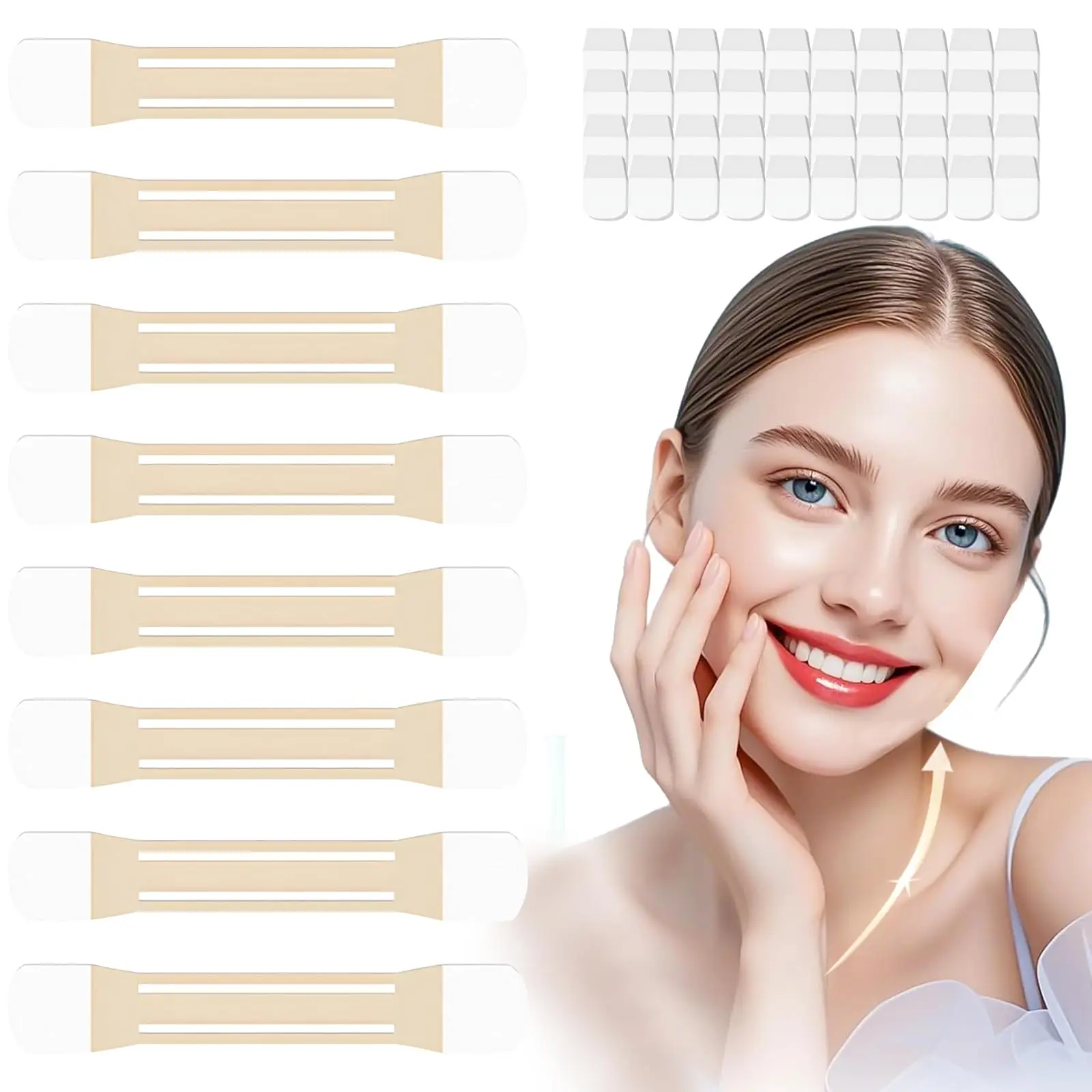 Face Neck Lifting Tape - 40pcs Face Neck Lifting Tape, Neck Lift Tape, Invisible Face Lifting Adhesive Stickers with 8pcs Elastic Bands Replacement โ image 1