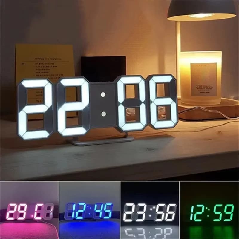 3D LED Digital Clock Wall Deco Glowing Night Mode Adjustable Electronic Table Clock β image 1