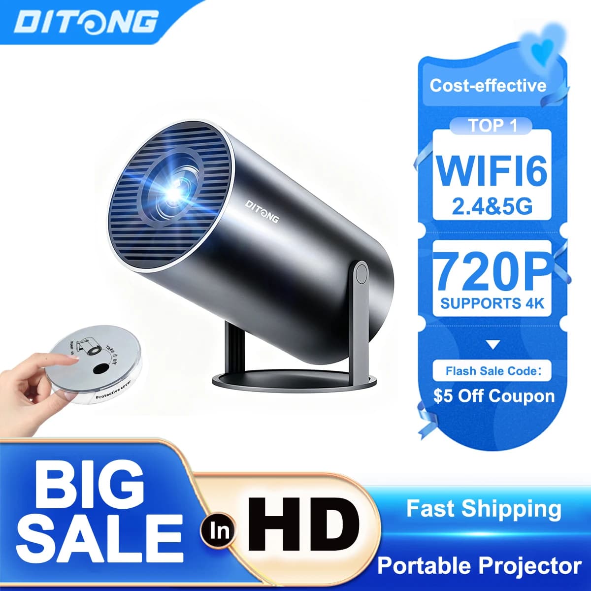 DITONG HY300 Plus HD Projector Portable 4K Projector Android LED Video Home Theater Cinema Phone Mini Projector Movie HY300 Pro — image 1
